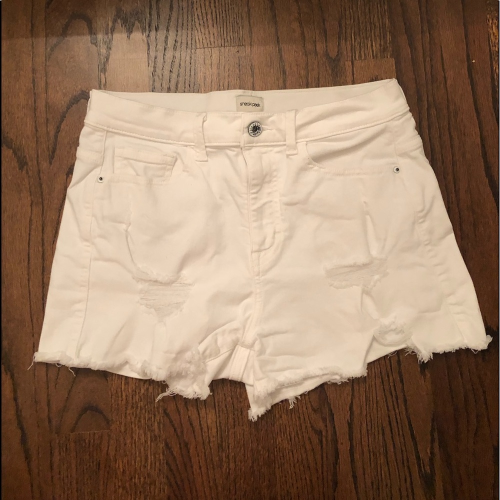 White Highwaisted Cutoff Distressed Shorts